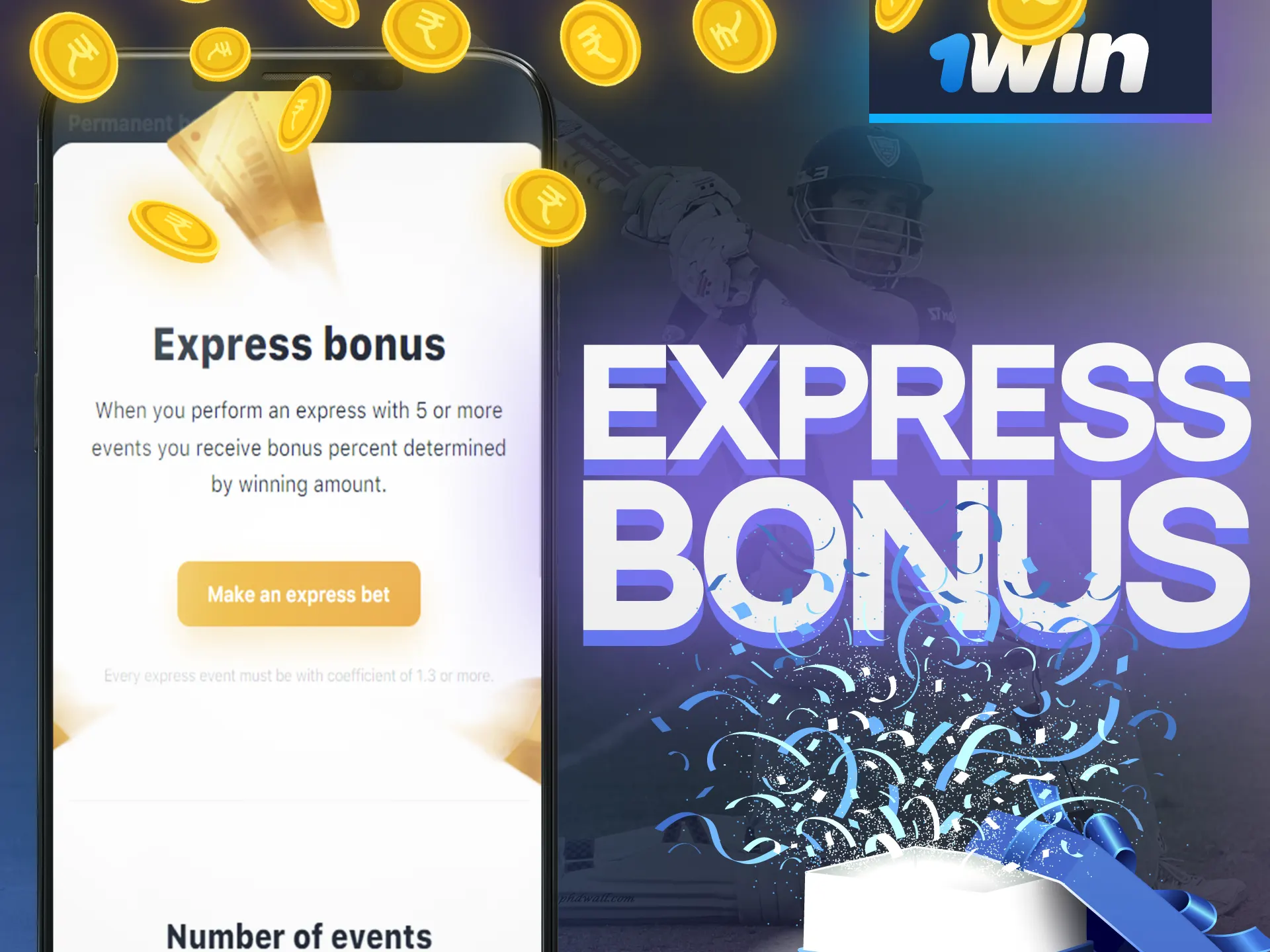 At the 1Win mobile app get a special express bonus for games.