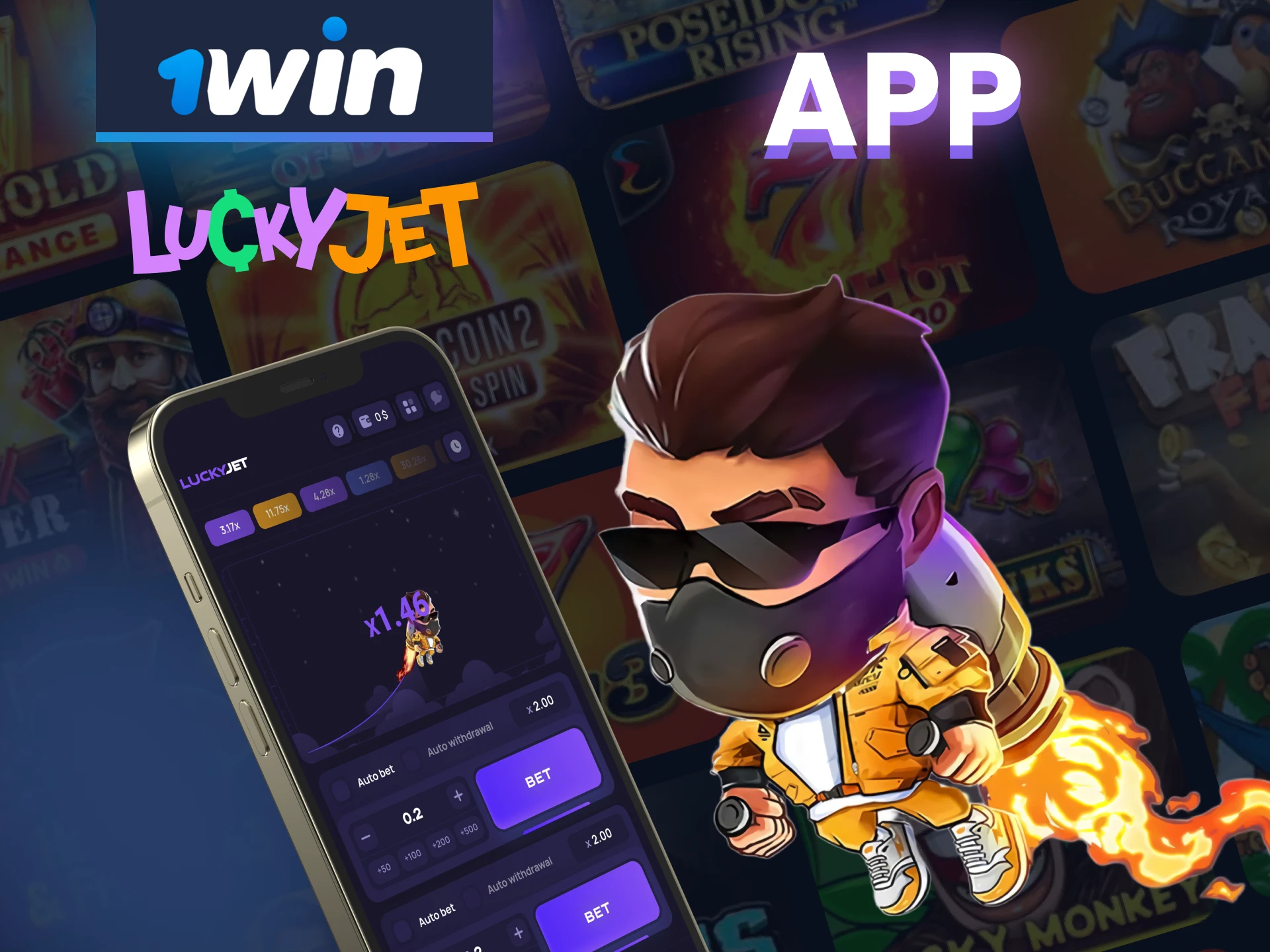 Use the 1win app on your smartphone to play Lucky Jet online.