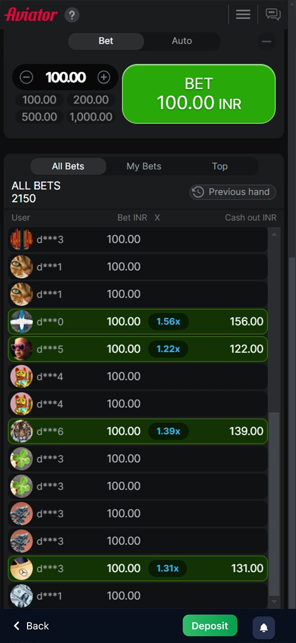 You can check out the list of bets placed by other players in Aviator at 1win.