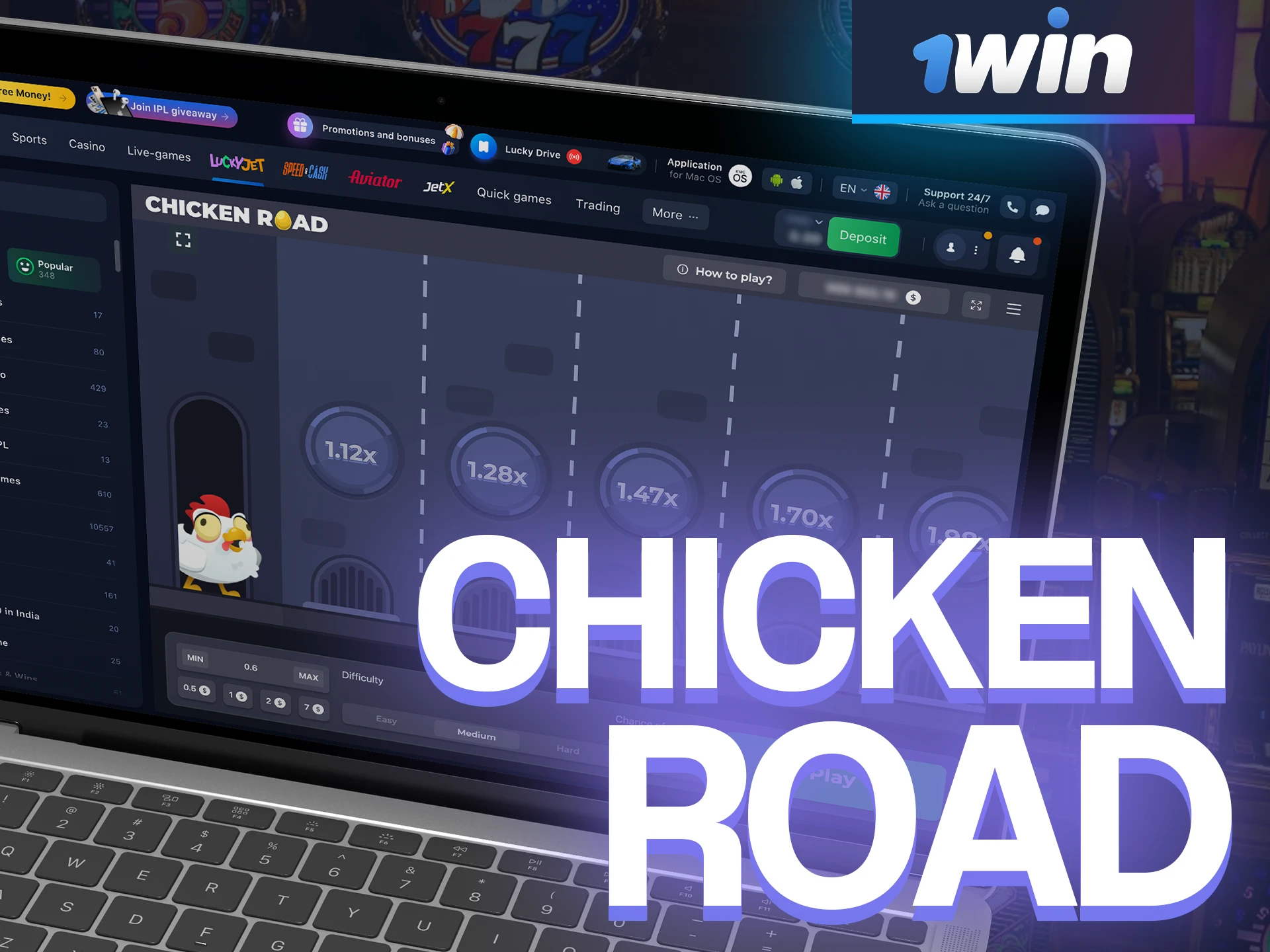 Immerse yourself in the exciting gameplay of Chicken Road and win with 1win casino.