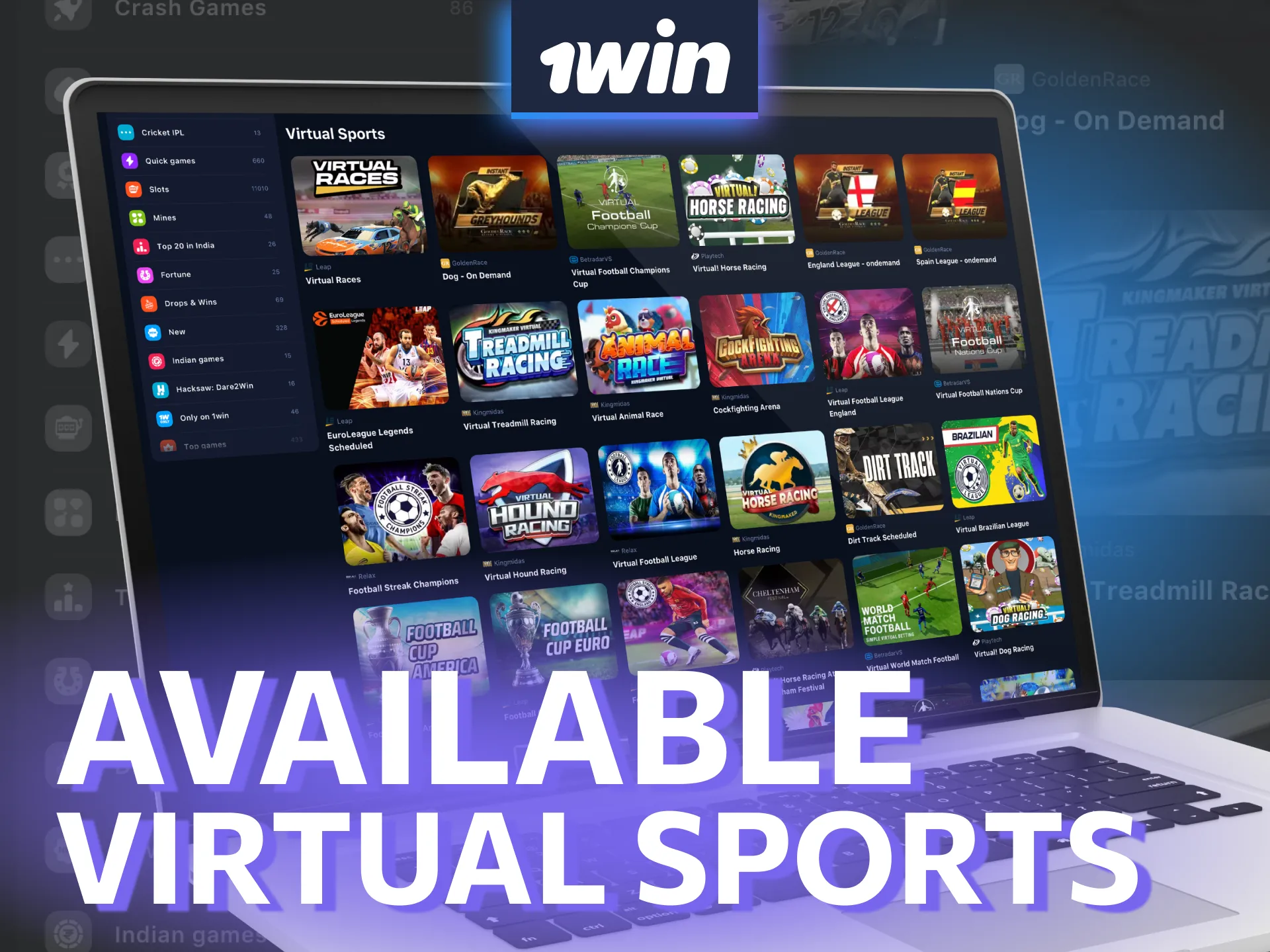 1win offers Virtual Sports like cricket, football, and horse racing.