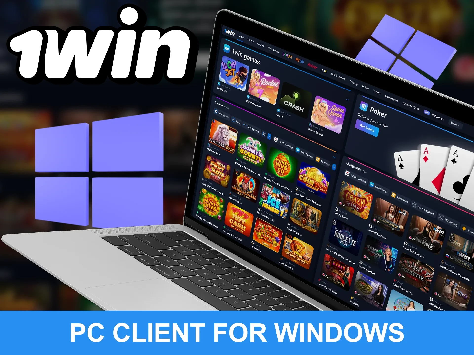 Install the 1win application for Windows on your computer.