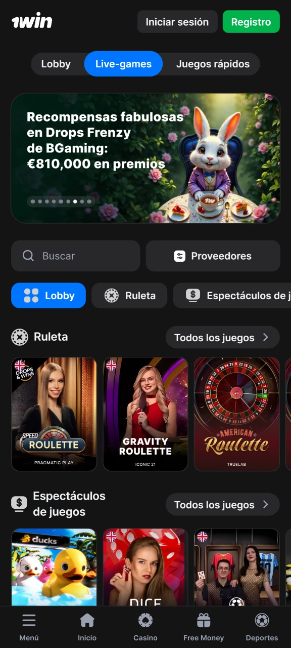 Juega juegos de casino en vivo en 1Win Argentina.