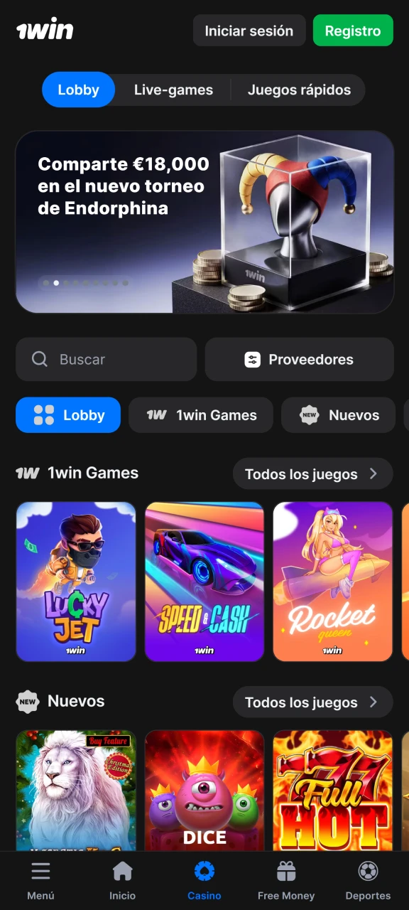 Juegue tragamonedas, juegos de mesa, ruleta y otros juegos en el casino 1Win.