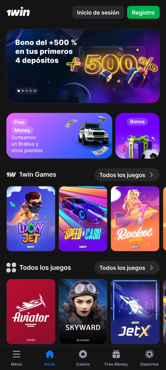 Abra la página principal de 1Win.