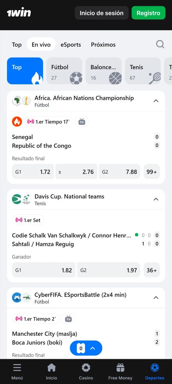 Apuesta en tus deportes favoritos en tiempo real en 1Win.