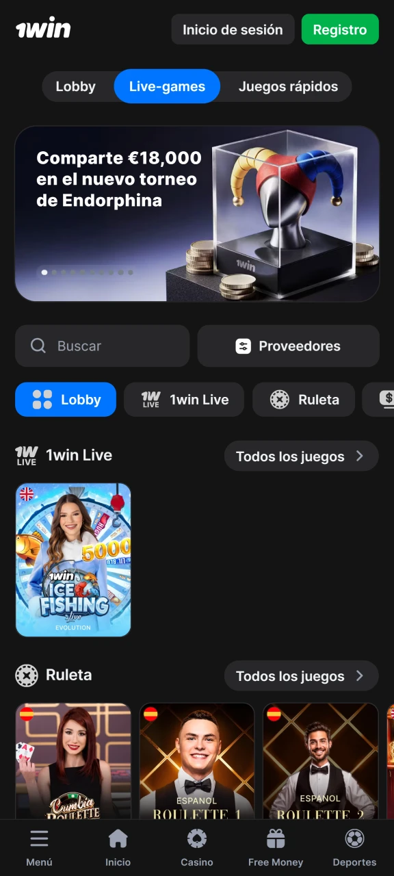 Juega juegos de casino en vivo en la plataforma 1Win.