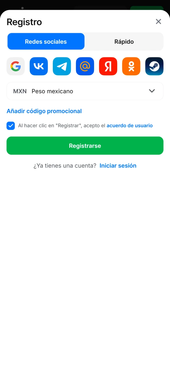 Crea una cuenta para acceder a todas las funcionalidades de la plataforma 1Win.