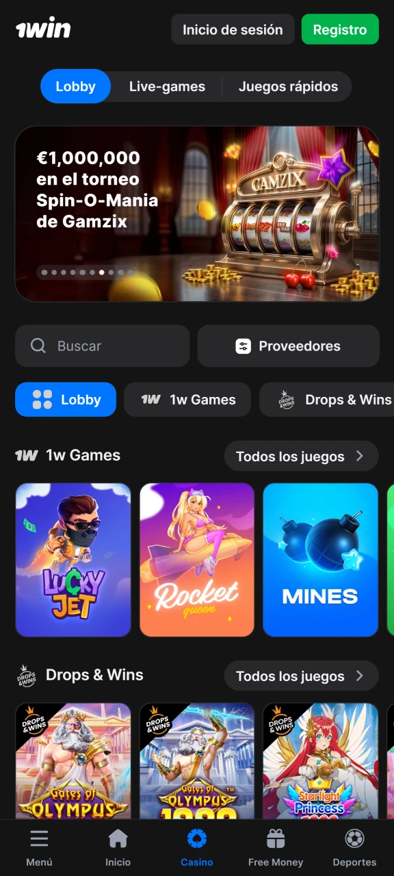 Elija un juego de casino para jugar en la plataforma 1Win.