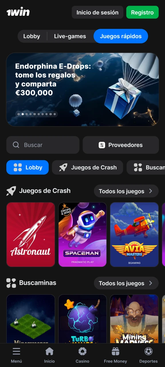 Puedes jugar juegos rápidos en el casino 1Win.