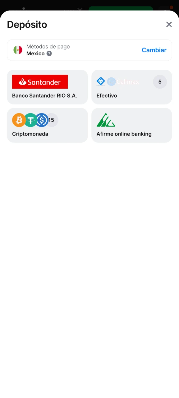 Seleccione un método de pago y realice un depósito en su cuenta 1Win.