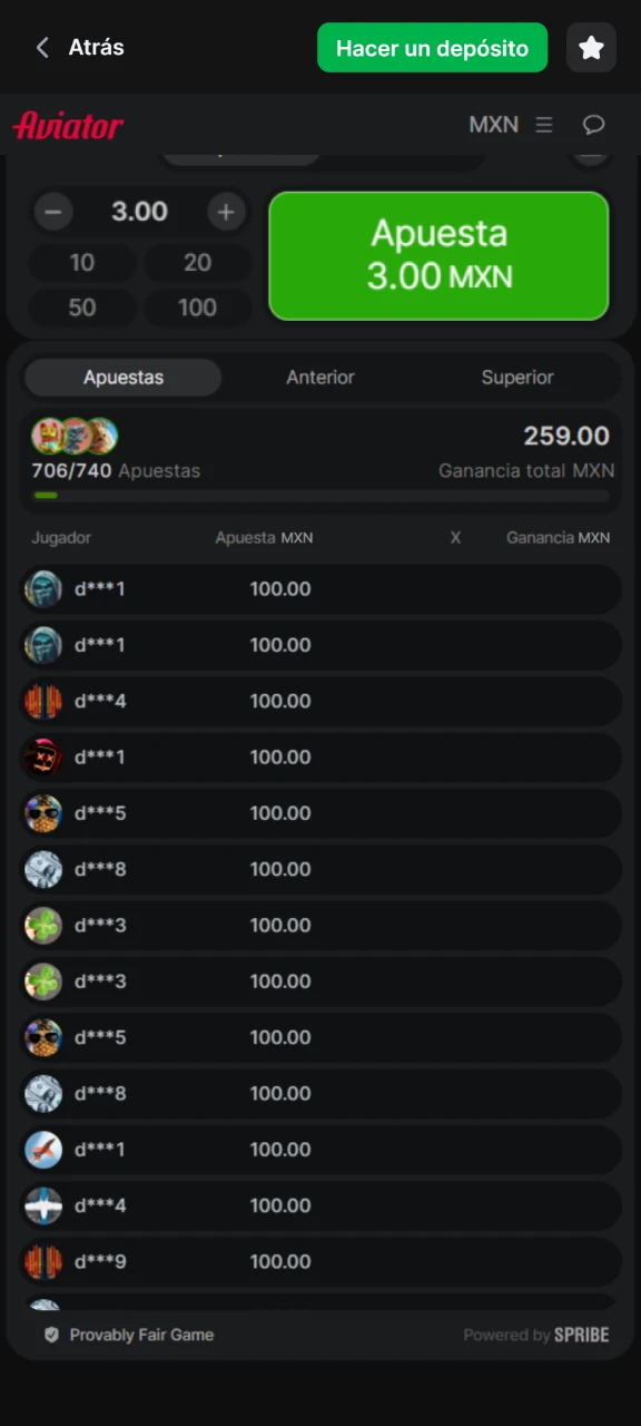Vea las estadísticas del juego Aviator en 1Win.