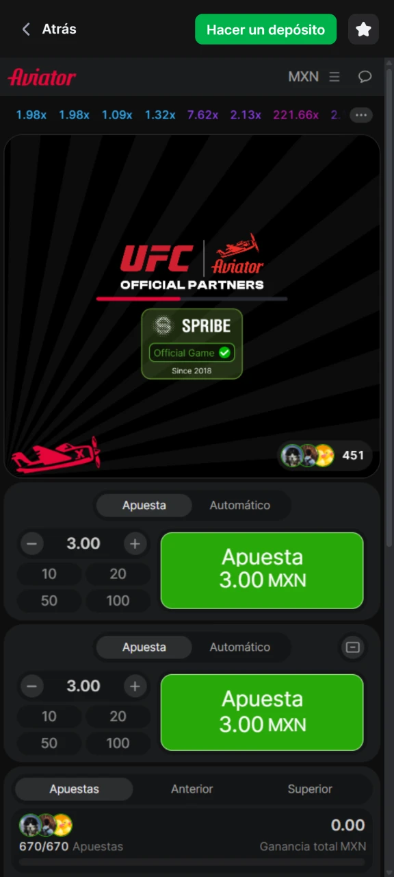 Conoce la interfaz del juego Aviator disponible en 1Win.