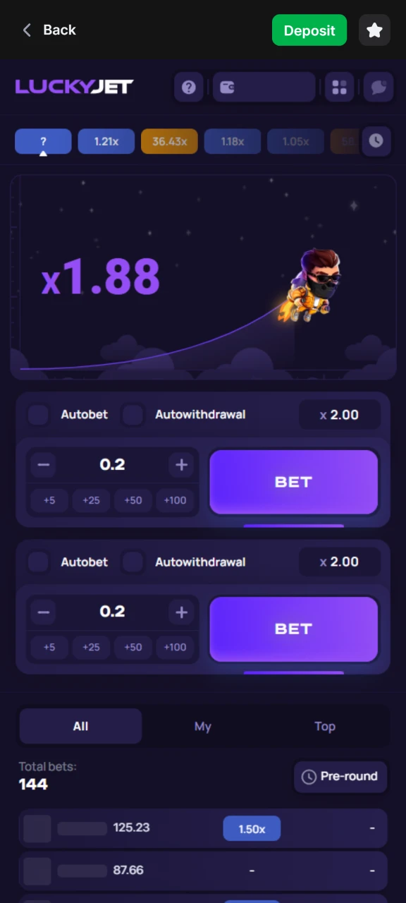 Սկսեք խաղադրույքներ կատարել 1Win Lucky Jet խաղում։