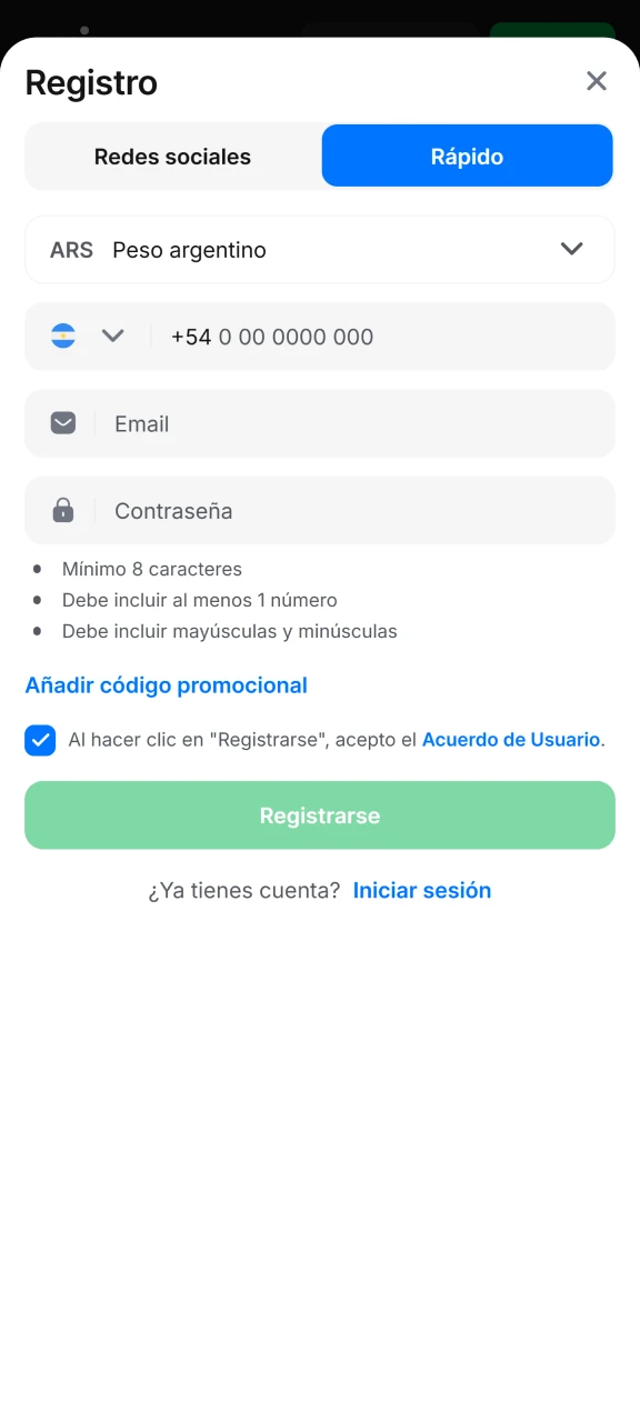 Debes registrarte en 1Win antes de realizar un retiro.