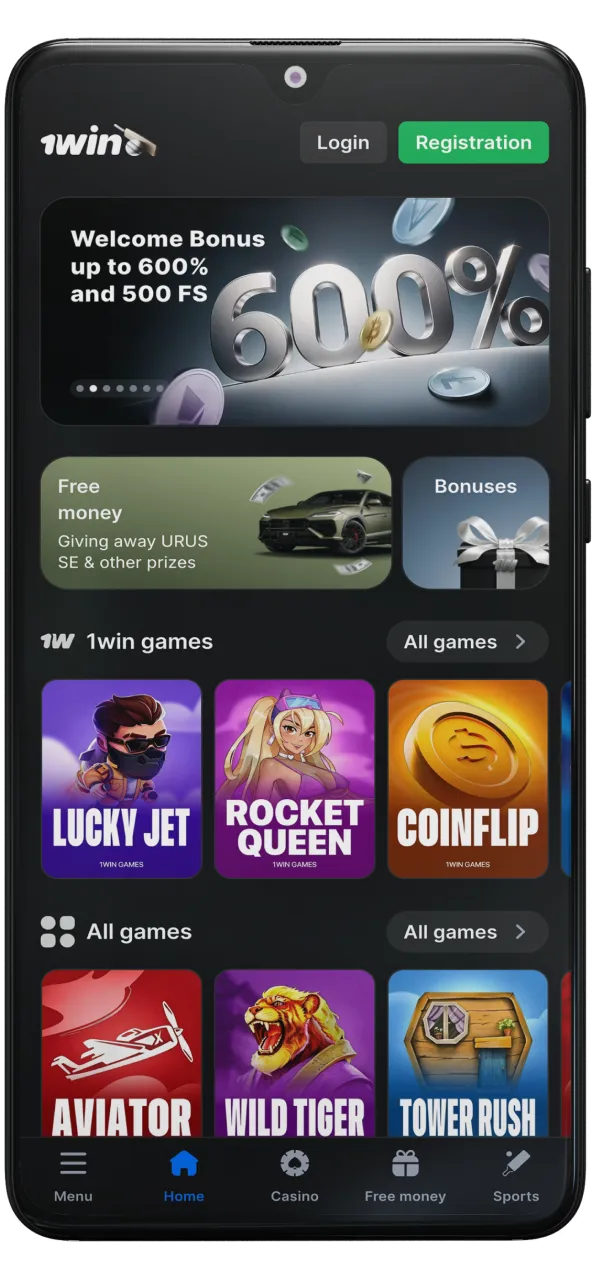 1win app home page.